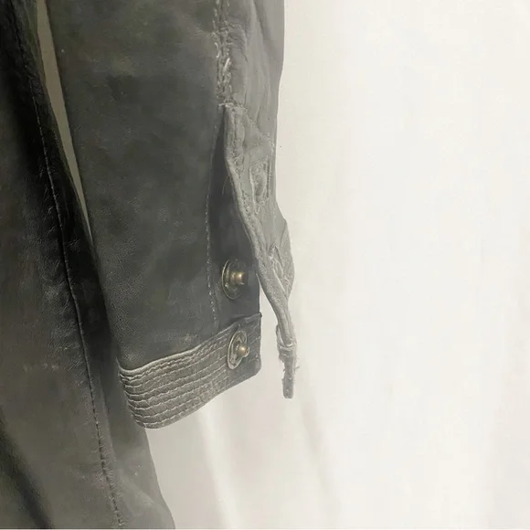 Dick & Jayne Charcoal Gray/Black Genuine Leather Belted Trench Coat - Picture 10 of 11